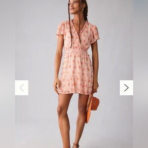 Paige Giannina Silk Smocked Dress Size M, Antique Paper & Orange Sherbert